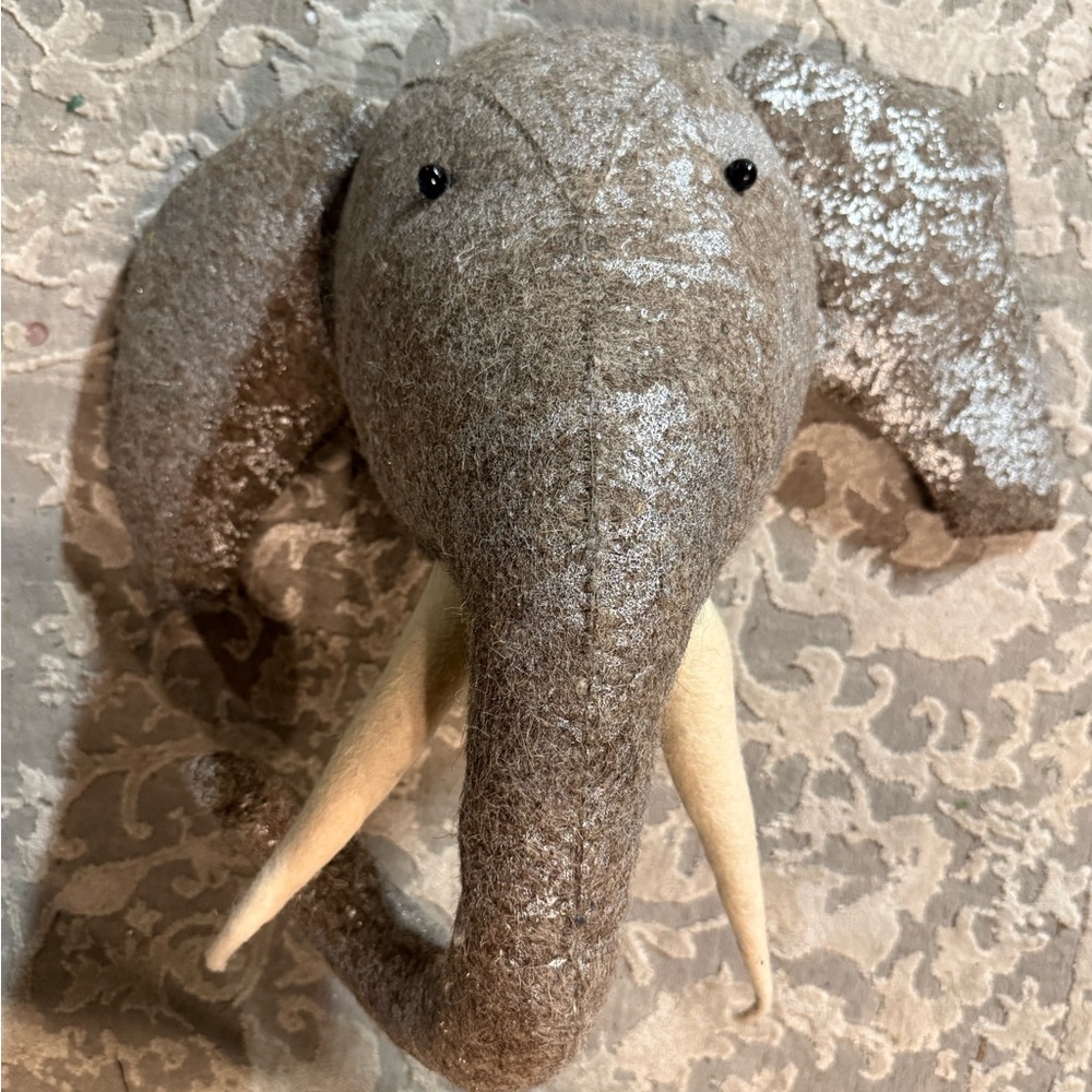 Plush Elephant Wall Decor in Brown and Cream